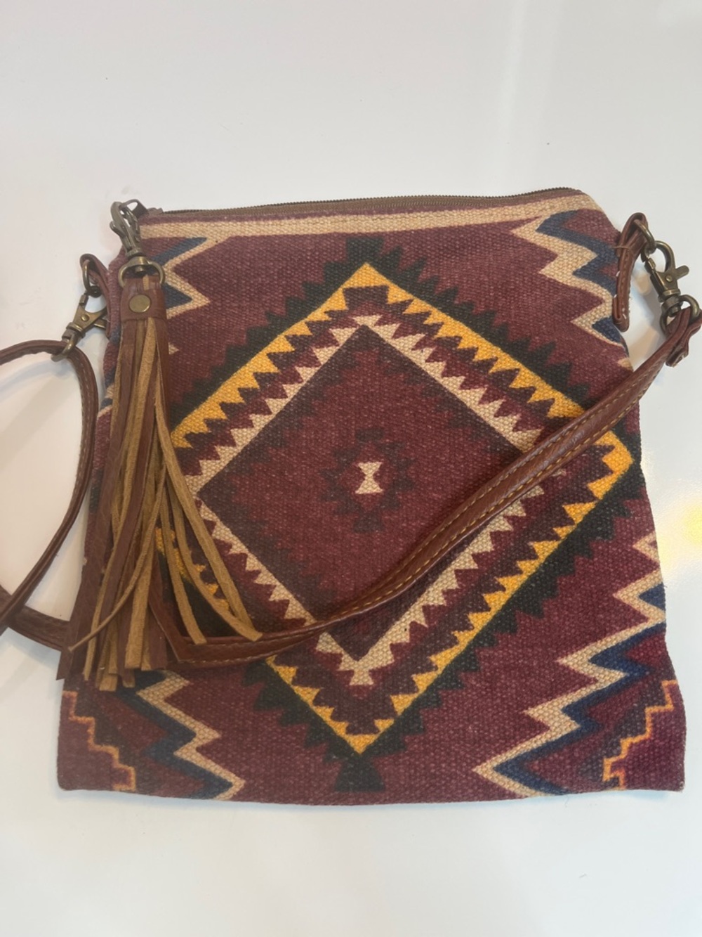 Boho Aztec Southwest Print Canvas Crossbody Bag